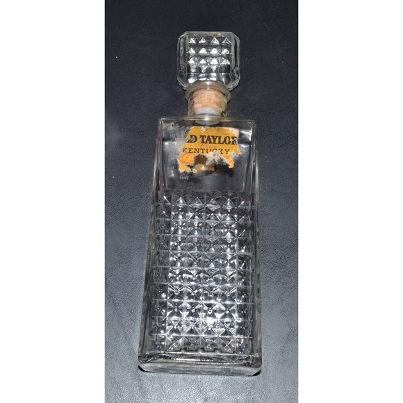 Vintage Old Taylor Bourbon Heavy Cut Glass Decanter w/ Cork Stopper 11.25" Tall - Picture 1 of 9